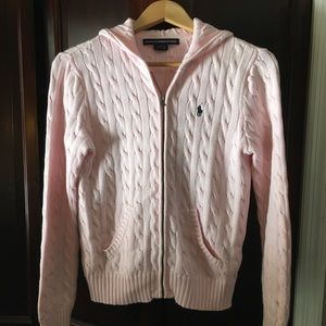 Ralph Lauren Pink Cable Knit Zip Hoodie Sweater